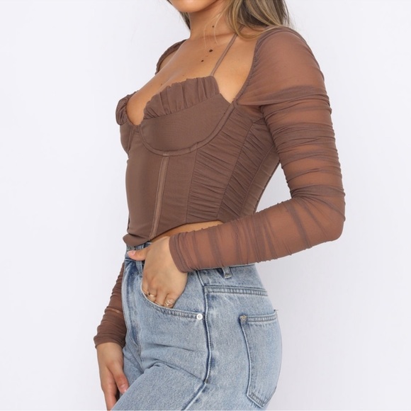 Nwt long sleeve mesh white Fox Boutique mocha - Picture 3 of 8